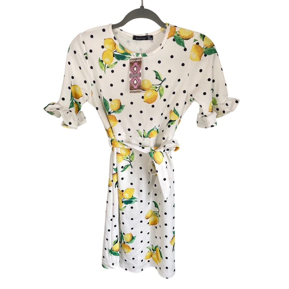 NWT Boohoo Maternity Lemon & Polka‎ Dot Print Smock Dress - Size 4